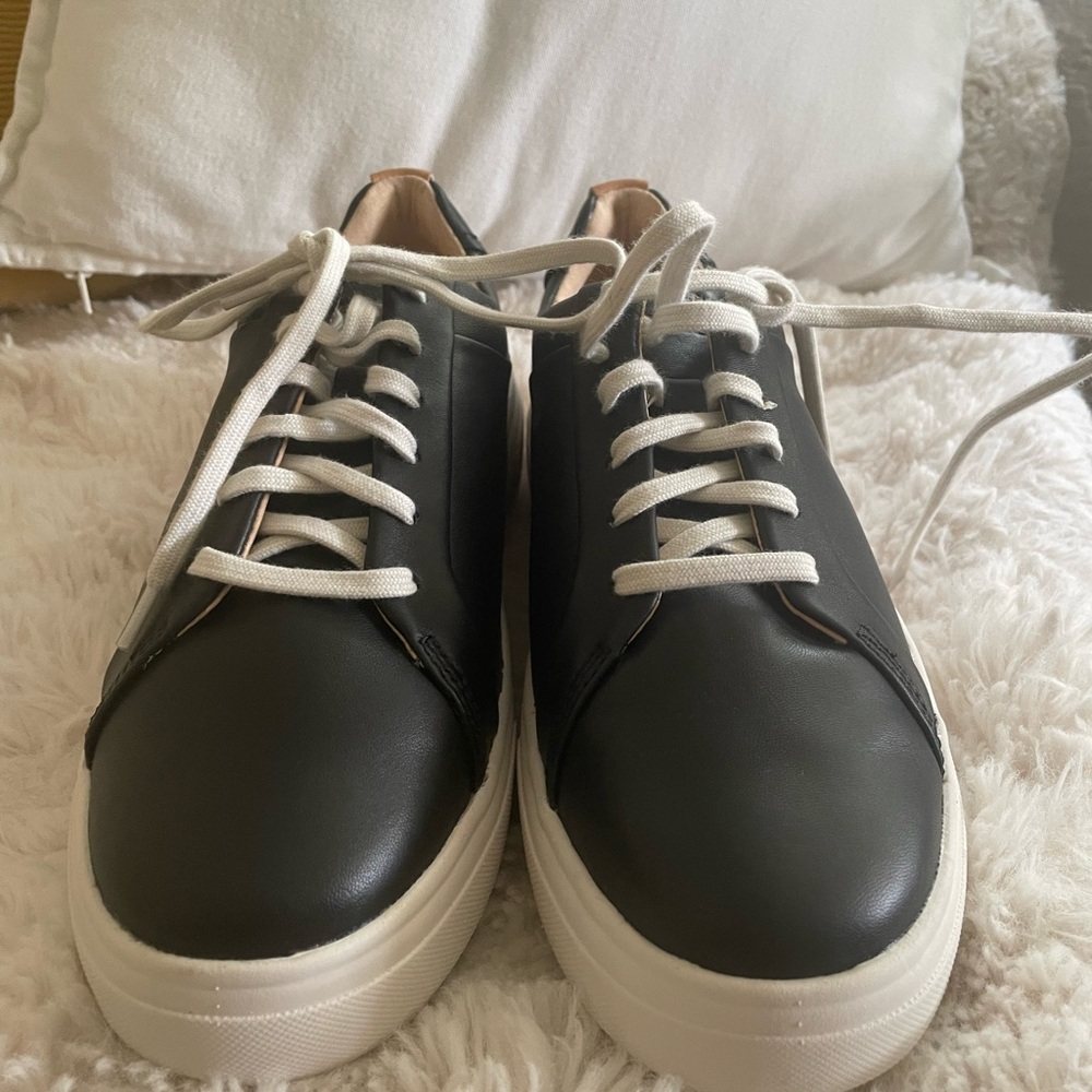Clark’s Black Leather Sneakers with White Soles